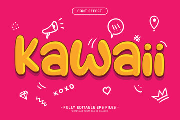kawaii doodle text effect, editable vector text effect