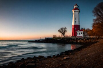 Naklejka premium lighthouse at sunset