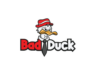 Bad Duck Wearing Neck Tie Logo Design Template