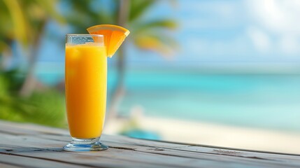 Tropical hurricane cocktail on defocused beach background with copy space for text placement - Powered by Adobe