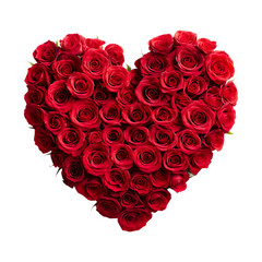 Valentines Day Heart Made of Red Roses Isolated on transparent background.