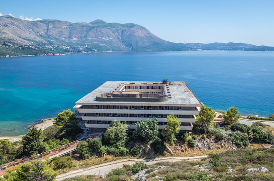 Kupari, Croatia - August 27, 2015: Pelegrin Hotel inso called Bay of Abandoned Hotels in Kupari