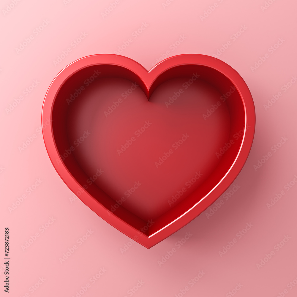 Aufkleber blank red love heart shape frame box isolated on pink pastel color wall background with shadow minim