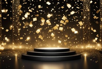 Background black podium stage gold award glitter light 3d platform product golden pedestal Podium sh