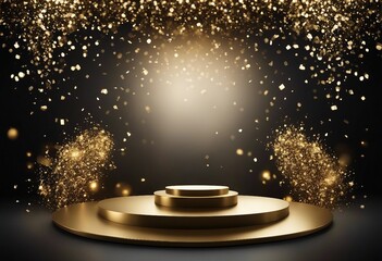 Background black podium stage gold award glitter light 3d platform product golden pedestal Podium sh