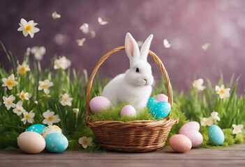 Naklejka na ściany i meble Easter happy background egg banner card holiday bunny greeting spring pattern rabbit Design happy fl