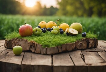 Obraz na płótnie Canvas Farm wood nature field fruit table product grass garden background stand green food Nature wood land