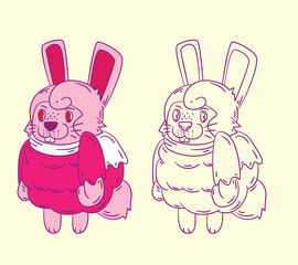 cute animal doodle illustration for coloring page drawing book