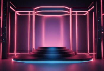 Podium background light stage futuristic neon future stand display 3D space technology Light present