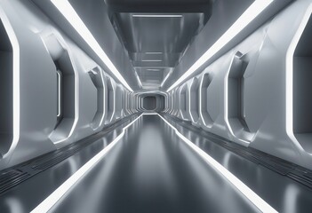White background 3D room light abstract space technology tunnel stage floor Empty white future 3D ne