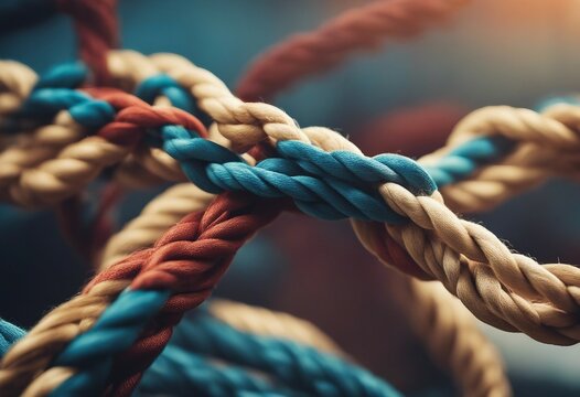 Team rope diverse strength connect partnership together teamwork unity communicate support Strong di