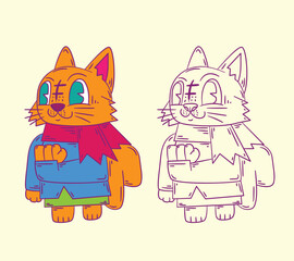 cute animal doodle illustration for coloring page drawing book