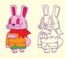 cute animal doodle illustration for coloring page drawing book