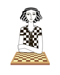 Chess. An image of a young girl. A vector image.