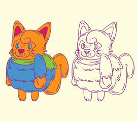 cute animal doodle illustration for coloring page drawing book