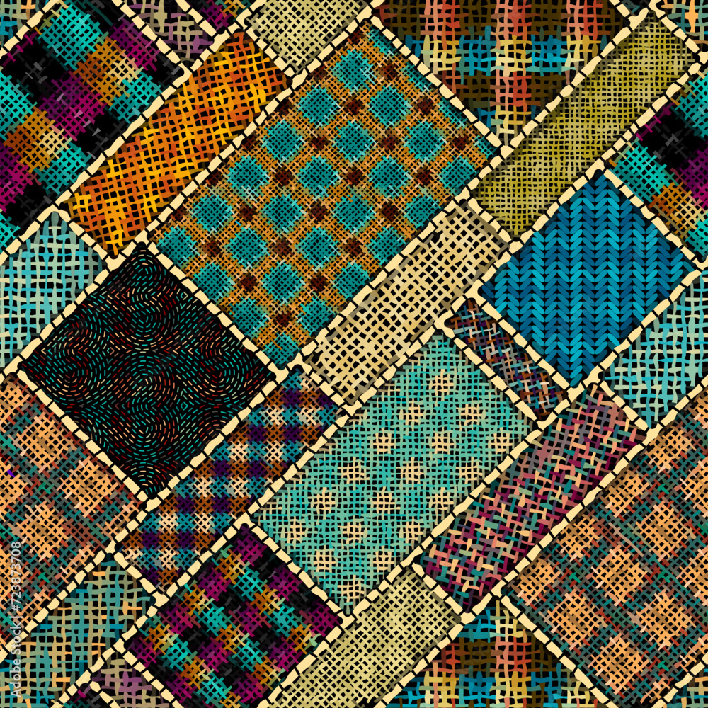 Fototapete Imitation of a texture of rough canvas. Textile patchwork pattern. Seamless pattern.