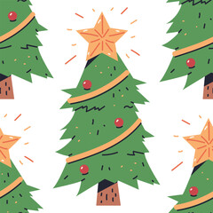 Christmas tree vector cartoon seamless pattern background for wallpaper, wrapping, packing, and backdrop.