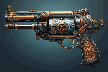Vintage retro western wild west hand gun revolver cowboy. Cartoon logo emblem style. Graphic Art. Vector Illustration