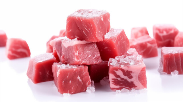 Picture of fresh beef cubes in ice cubes
