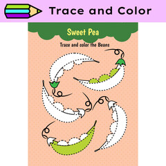 Pen tracing lines activity worksheet for children. Pencil control for kids practicing motoric skills. Sweet Pea educational printable worksheet. Vector illustration. - 723875979