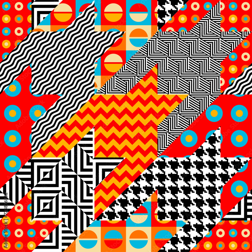 Poster Abstract seamless pattern. Patchwork hounds-tooth pattern. Vector illustration