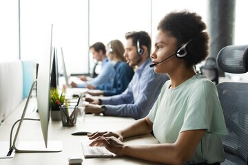 Colleagues working in a call center. - 723877970