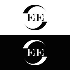 EE logo. E E design. White EE letter. EE, E E letter logo SET design. Initial letter EE linked circle uppercase monogram logo. E E letter logo SET vector design. EE letter logo design