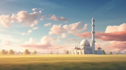 Beautiful view of the mosque in the meadow.