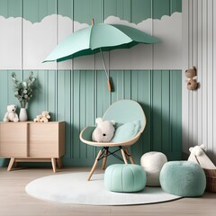  Modern childrens climbing wall design furniture mint armchair plush toys teddy bear 

