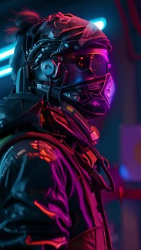 Cartoon digital avatars of Shadowy Rogue A cyberpunk hacker with neon accents and a bandana mask, using their expertise in technology to infiltrate and manipulate powerful systems and