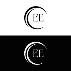 EE logo. E E design. White EE letter. EE, E E letter logo SET design. Initial letter EE linked circle uppercase monogram logo. E E letter logo SET vector design. EE letter logo design