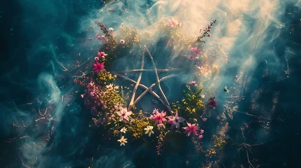 Fotobehang Esoteric spring Equinox ritual, magic mysticism, offering in nature © Filip