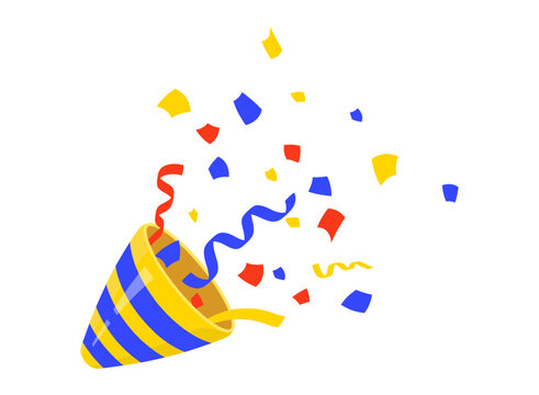 recommend clip art: Party Popper. Exploding festive Popper with confetti. The element of celebrating a new year, birthday and any holiday. Flapper for celebration decoration design emoji. Confetti party popper