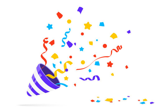 Party Popper. Exploding festive Popper with confetti. The element of celebrating a new year, birthday and any holiday. Flapper for celebration decoration design emoji. Confetti party popper