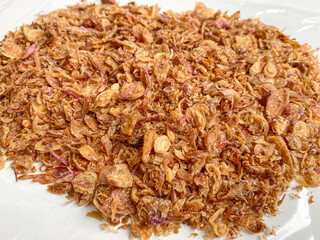 Fried onion crisp texture, flat lay or top view