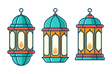 illustration design of Islamic-themed lantern set decoration
