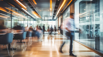 Motion blur of modern business people walking and working