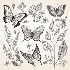 Nature's Delicate Dance: A Decorative Butterfly Illustration Set in Black and White Sketchy Style