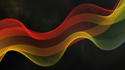 Black History Month background. Creative modern wavy lines in red, yellow, green colors on black background with copy space for text