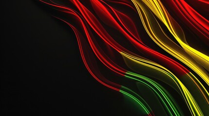 Black History Month background. Creative modern wavy lines in red, yellow, green colors on black background with copy space for text