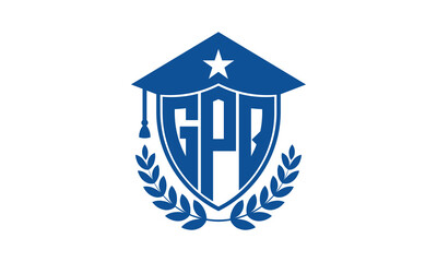 GPQ three letter iconic academic logo design vector template. monogram, abstract, school, college, university, graduation cap symbol logo, shield, model, institute, educational, coaching canter, tech