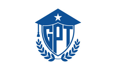 GPT three letter iconic academic logo design vector template. monogram, abstract, school, college, university, graduation cap symbol logo, shield, model, institute, educational, coaching canter, tech