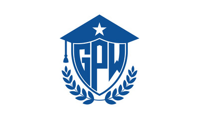 GPW three letter iconic academic logo design vector template. monogram, abstract, school, college, university, graduation cap symbol logo, shield, model, institute, educational, coaching canter, tech