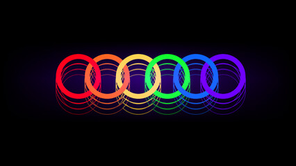 Glowing of Abstract Pride Rainbow Neon Rings on Purple Backdrop