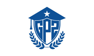 GPZ three letter iconic academic logo design vector template. monogram, abstract, school, college, university, graduation cap symbol logo, shield, model, institute, educational, coaching canter, tech