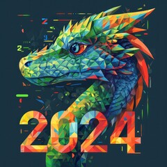 2024  Written along with a Dragon. Geometric Art style. Vector art style.  year of dragon.