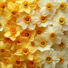 Daffodils flowers, Background of fresh daffodils flowers arranged together on whole image 