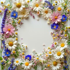 Fresh flower floral frame, Background of round fresh flowers frame arranged together on whole image 