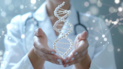 DNA spiral in the hands of a doctor