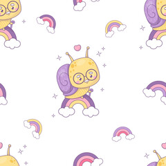 Seamless pattern with snail  elderly grandfather